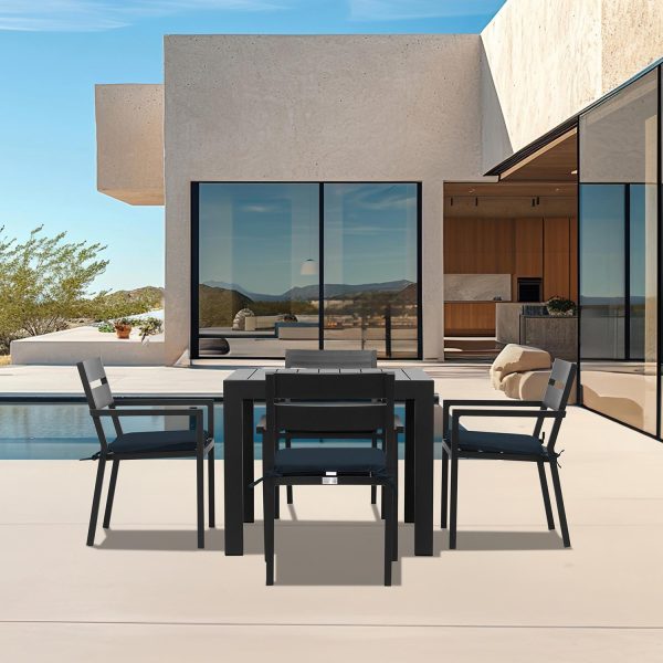 Calm Bay Classic 5 Pc Square Aluminum Dining Set in Black/Spectrum Indigo by Lakeview Outdoor Designs