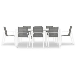 Spring Bay 9 Pc Aluminum Dining Set - Extendable in White/Concrete by Lakeview Outdoor Designs