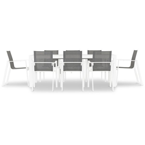 Spring Bay 9 Pc Aluminum Dining Set - Extendable in White/Concrete by Lakeview Outdoor Designs