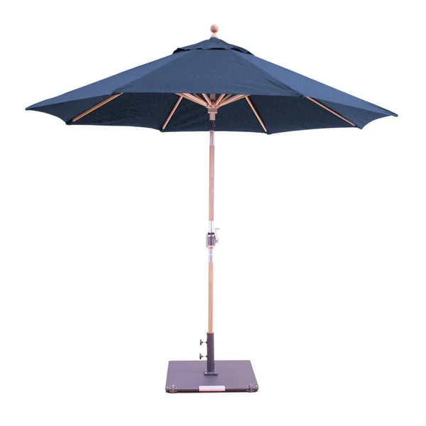 Galtech 9 Ft. Octagonal Teak Patio Market Umbrella W/ Crank Lift And Rotational Tilt - Sunbrella Canvas Navy Canopy