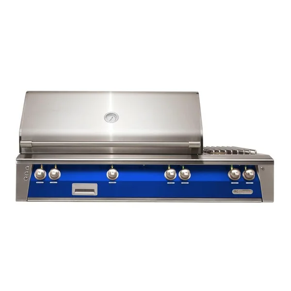 Alfresco ALXE 56-Inch Built-In Propane Deluxe Grill With Sear Zone, Rotisserie, And Side Burner in Ultramarine Blue - ALXE-56SZ-LP-S5002