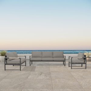Avenue Bay 3 Pc Aluminum Sofa Seating Set in Slate/Canvas Charcoal by Lakeview Outdoor Designs