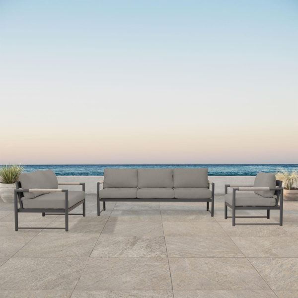 Avenue Bay 3 Pc Aluminum Sofa Seating Set in Slate/Canvas Charcoal by Lakeview Outdoor Designs