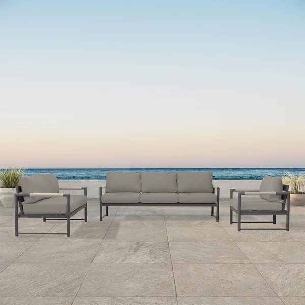 Avenue Bay 3 Pc Aluminum Sofa Seating Set in Slate/Canvas Charcoal by Lakeview Outdoor Designs