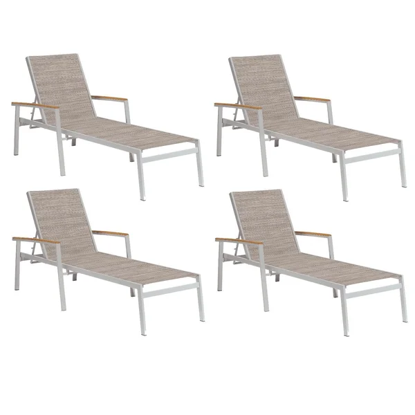 Travira 4 Pc Aluminum Chaise Lounge Set w/ Natural Tekwood Arm Caps in Flint/Bellows by Oxford Garden
