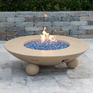 Versailles 54 Inch Round GFRC Propane Fire Pit Table in Cafe Blanco by American Fyre Designs