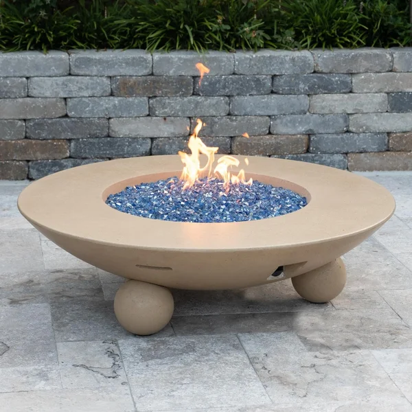 Versailles 54 Inch Round GFRC Natural Gas Fire Pit Table in Cafe Blanco by American Fyre Designs