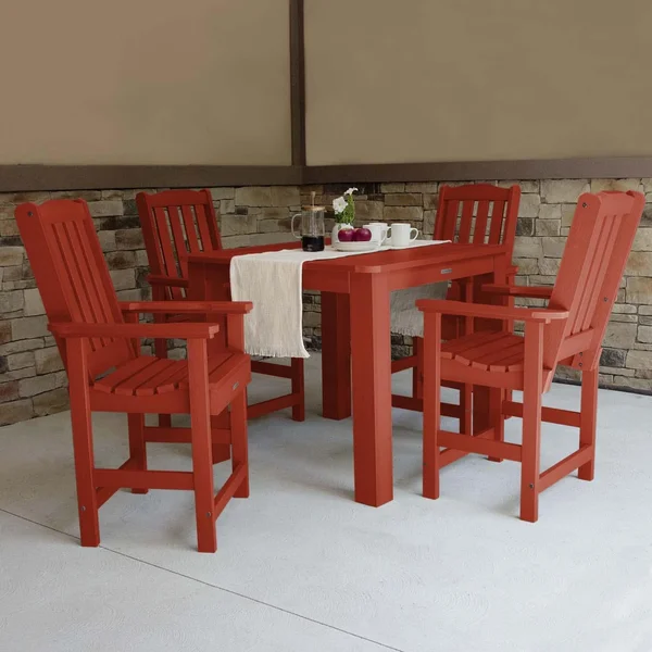 Hart Lane 5 Pc Recycled Plastic Square Counter Height Dining Set in Rustic Red by Lakeview Outdoor Designs