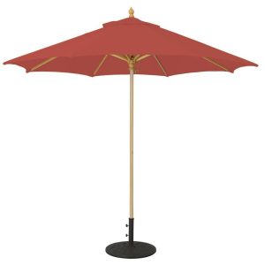 Galtech 9 Ft. Commercial Octagonal Hardwood Patio Market Umbrella W/ Push Lift - Light Wood W/ Sunbrella Canvas Henna Canopy