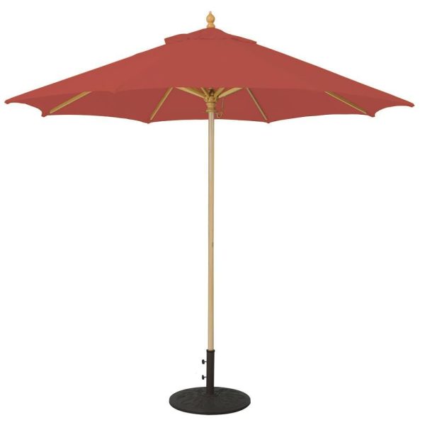 Galtech 9 Ft. Commercial Octagonal Hardwood Patio Market Umbrella W/ Push Lift - Light Wood W/ Sunbrella Canvas Henna Canopy