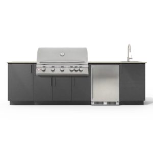 Urban Bonfire Cove 40 Outdoor Kitchen w/ Blaze LTE Propane Grill, Sink, Refrigerator, Danae Dekton Countertop & Anthracite Finish - B-Cove-40-Blaze-Danae-Anthracite
