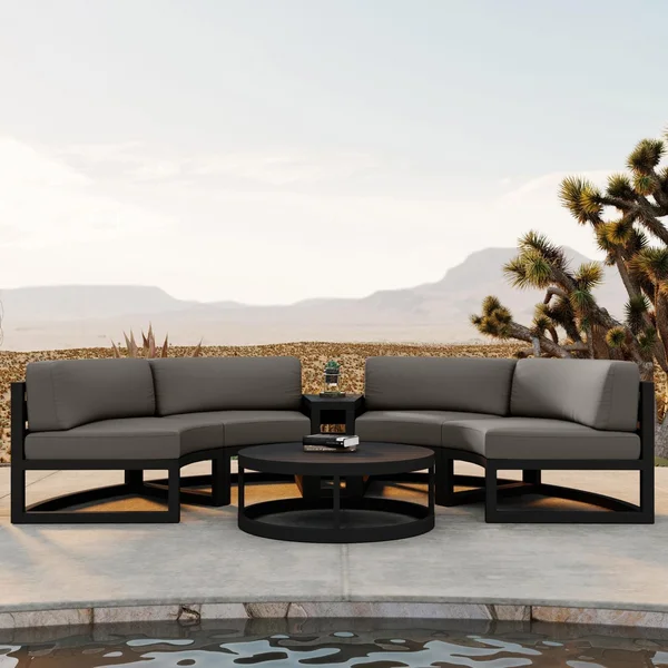 Misty Cove 4 Pc Aluminum Seating Set - Curved Sectional in Black/Canvas Charcoal by Lakeview Outdoor Designs