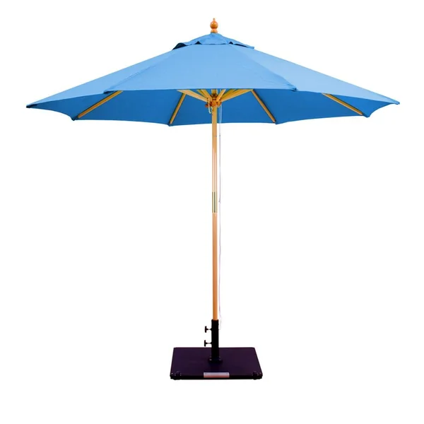 Galtech 9 Ft. Octagonal Hardwood Patio Market Umbrella W/ Pulley - Light Wood W/ Sunbrella Canvas Pacific Blue Canopy