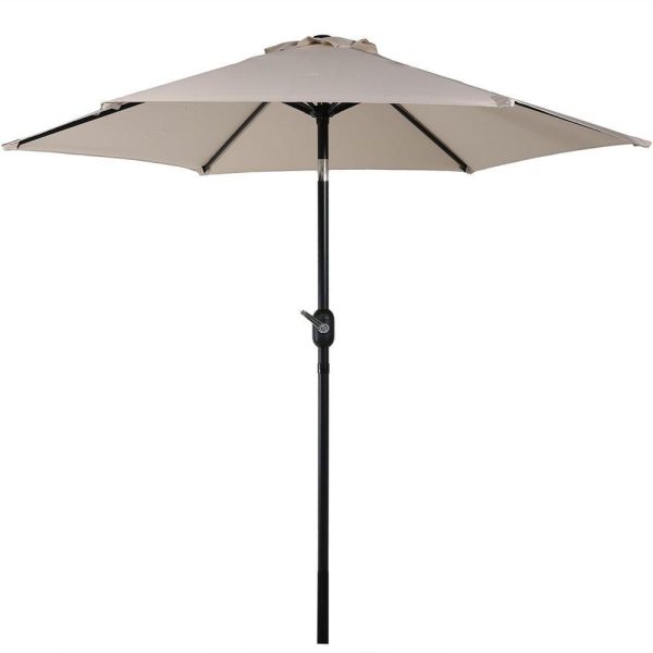 Ultimate Patio 7.5 Ft. Octagonal Aluminum Patio Market Umbrella W/ Crank & Tilt - Black Frame & Beige Polyester Canopy