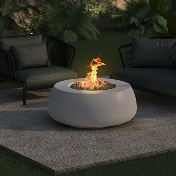 Balance Way 42 Inch Round GFRC Propane Fire Pit Table in Ultra White by Lakeview Outdoor Designs