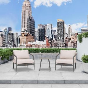 Midnight Cove 3 Pc Aluminum Seating Set w/ Club Chairs in Slate/Cast Silver by Lakeview Outdoor Designs