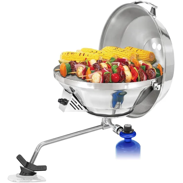 Magma Party Size Marine Kettle 3 Combination Stove & Gas Grill on Pwr Grip Rod Holder Mount