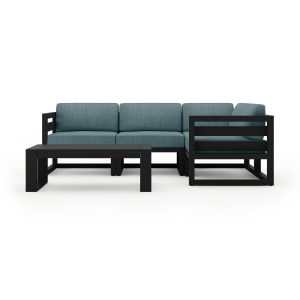 Misty Cove 5 Pc Aluminum Seating Set w/ Sectional & Portal Coffee Table in Black/Cast Lagoon by Lakeview Outdoor Designs