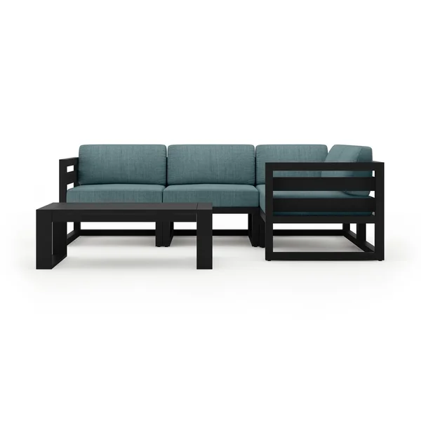 Misty Cove 5 Pc Aluminum Seating Set w/ Sectional & Portal Coffee Table in Black/Cast Lagoon by Lakeview Outdoor Designs