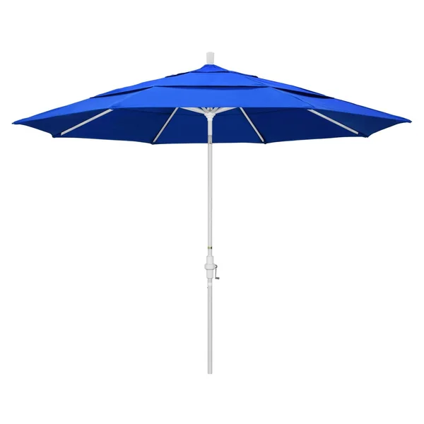 California Umbrella 11 Ft. Octagonal Aluminum Collar Tilt Patio Umbrella W/ Crank Lift & Aluminum Ribs - Matted White Frame / Sunbrella Canvas Pacific Blue Canopy