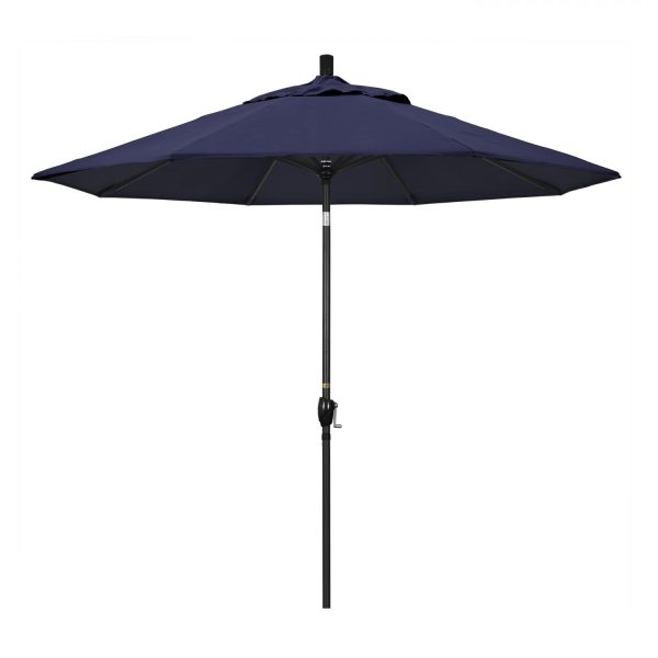 California Umbrella 9 Ft. Octagonal Aluminum Push Button Tilt Patio Umbrella W/ Crank Lift & Aluminum Ribs - Stone Black Frame / Sunbrella Canvas Navy Canopy
