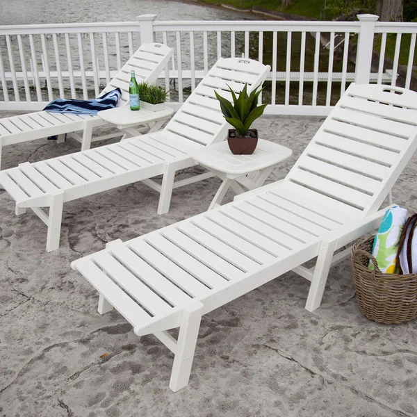 Nautical Recycled Plastic Armless Chaise Lounge in White by POLYWOOD