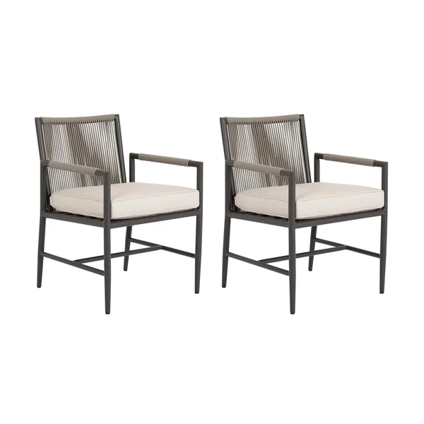 Pietra 2 Piece Rope & Aluminum Patio Dining Chair Set W/ Sunbrella Echo Ash Cushions By Sunset West