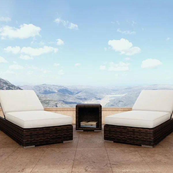 Montecito 3 Pc Set Aluminum Chaise Lounge Set in Cognac/Canvas Flax by Sunset West