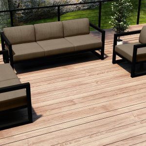 Misty Cove 3 Pc Aluminum Seating Set w/ Sofa in Black/Heather Beige by Lakeview Outdoor Designs
