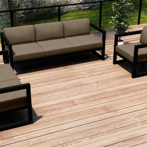 Misty Cove 3 Pc Aluminum Seating Set w/ Sofa in Black/Heather Beige by Lakeview Outdoor Designs
