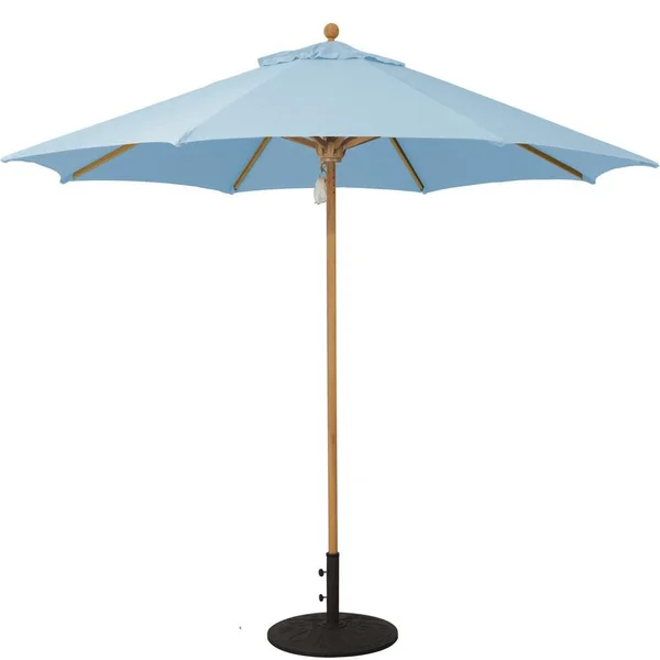 Galtech 9 Ft. Octagonal Hardwood Patio Market Umbrella W/ Pulley - Teak W/ Sunbrella Canvas Air Blue Canopy
