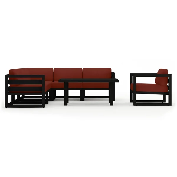 Misty Cove 7 Pc Aluminum Seating Set w/ Sectional & Classic Chat Table in Black/Canvas Henna by Lakeview Outdoor Designs