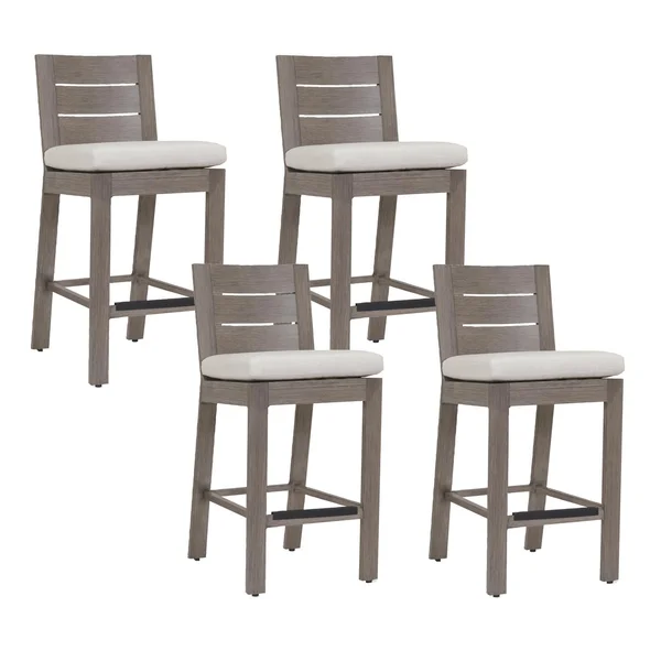 Laguna 4 Piece Aluminum Patio Bar Stool Set W/ Sunbrella Canvas Flax Cushions By Sunset West