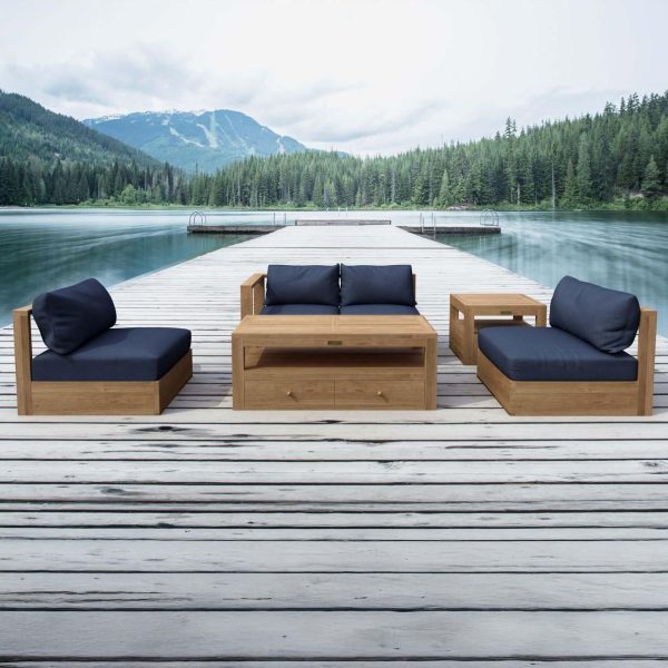 Pointebelle 5 Pc Teak Seating Set in Canvas Navy by Lakeview Outdoor Designs