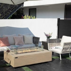 Colorado 56 Inch Rectangular Concrete Propane Fire Pit Table in Beige by Elementi