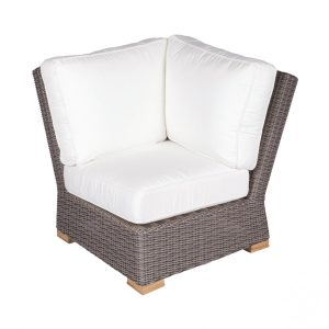 Sanibel Resin Wicker Sectional Corner Club Chair in Natural/Canvas Natural by Royal Teak Collection