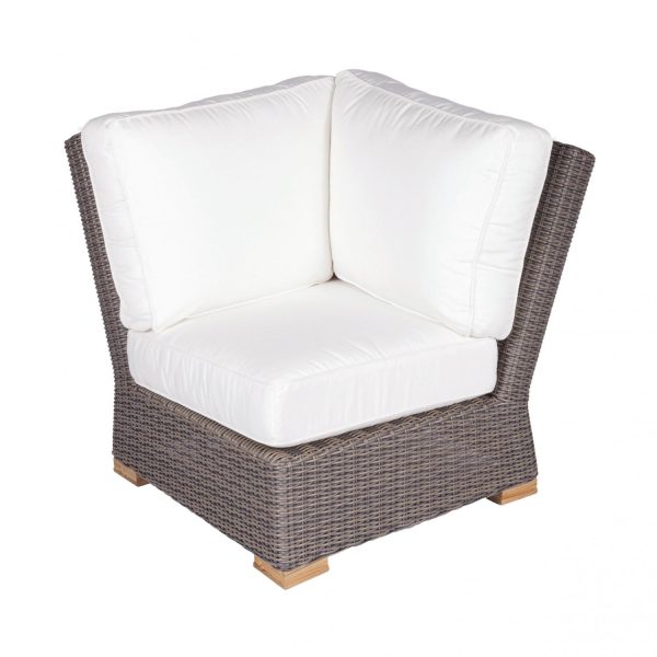 Sanibel Resin Wicker Sectional Corner Club Chair in Natural/Canvas Natural by Royal Teak Collection