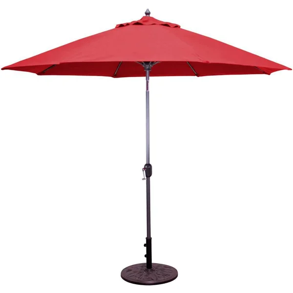 Galtech 9 Ft. Octagonal Aluminum Patio Market Umbrella W/ Crank Lift And Auto Tilt - Charcoal Frame W/ Sunbrella Canvas Jockey Red Canopy