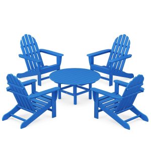 Classic Adirondack 5 Pc Recycled Plastic Seating Set in Pacific Blue by POLYWOOD