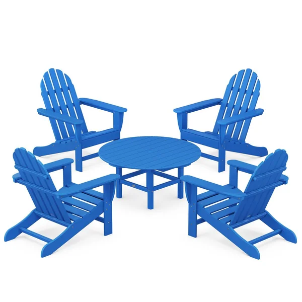 Classic Adirondack 5 Pc Recycled Plastic Seating Set in Pacific Blue by POLYWOOD