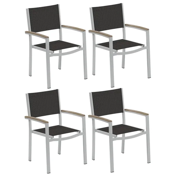 Travira 4 Pc Composite Sling & Aluminum Dining Chair W/ Vintage Tekwood Arm Caps in Flint/Ninja By Oxford Garden