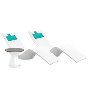 Autograph 3 Pc Set Polyresin Chaise Lounge Set in White/Gray w/ Aruba Pillow by Ledge Lounger