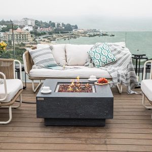 Manhattan 36 Inch Square Concrete Propane Fire Pit Table in Dark Gray by Elementi