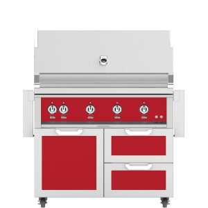Hestan 42-Inch Propane Gas Grill W/ Rotisserie On Double Drawer & Door Tower Cart - Matador - GABR42-LP-RD