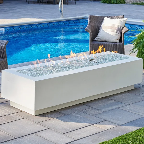 Cove 72 Inch Rectangular GFRC Natural Gas Fire Pit Table in White by The Outdoor GreatRoom Company (Ships As Propane w/ Natural Gas Conversion Kit)