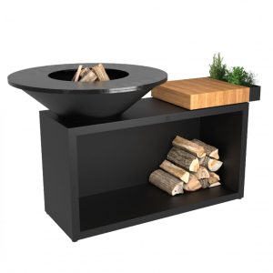OFYR Island Black 100 Teak Wood 40 Inch Wood-Fired Flat Top Grill - OIB-100-TW