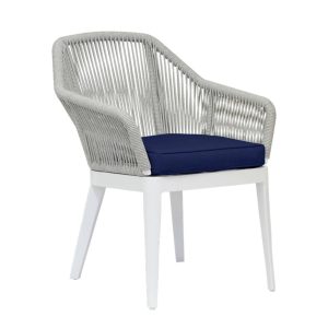 Miami Aluminum & Olefin Rope Patio Dining Chair in Echo Midnight w/ Self Welt By Sunset West