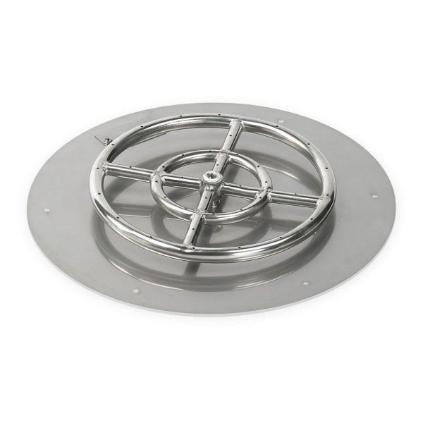 BBQGuys Signature 18-Inch Round Stainless Steel Flat Pan W/ 12-Inch Natural Gas Fire Ring - SS-RFP-18-ASBL