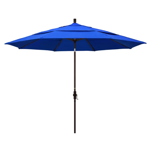 California Umbrella 11 Ft. Octagonal Aluminum Collar Tilt Patio Umbrella W/ Crank Lift & Aluminum Ribs - Bronze Frame / Sunbrella Canvas Pacific Blue Canopy