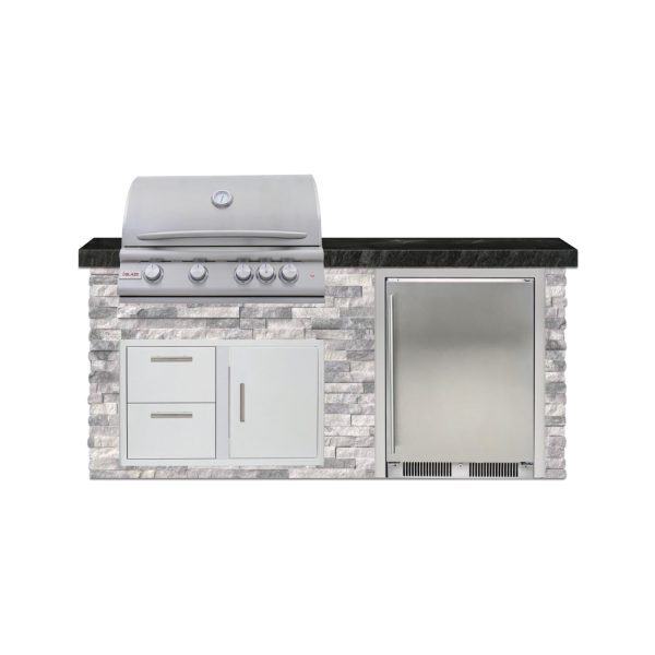 BBQGuys Signature 6 Ft Outdoor Kitchen Island w/ 32 Inch Propane Blaze LTE+ Grill & Refrigerator | Alaska Gray w/ Black Granite
